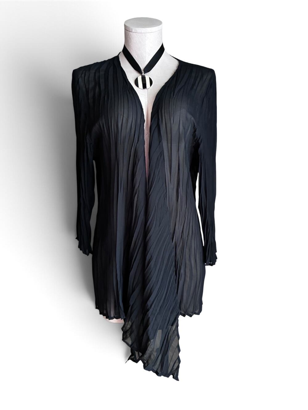 Lane Bryant Black Semi Sheer Pleated Cardigan, Tie Front Top Plus Size XL